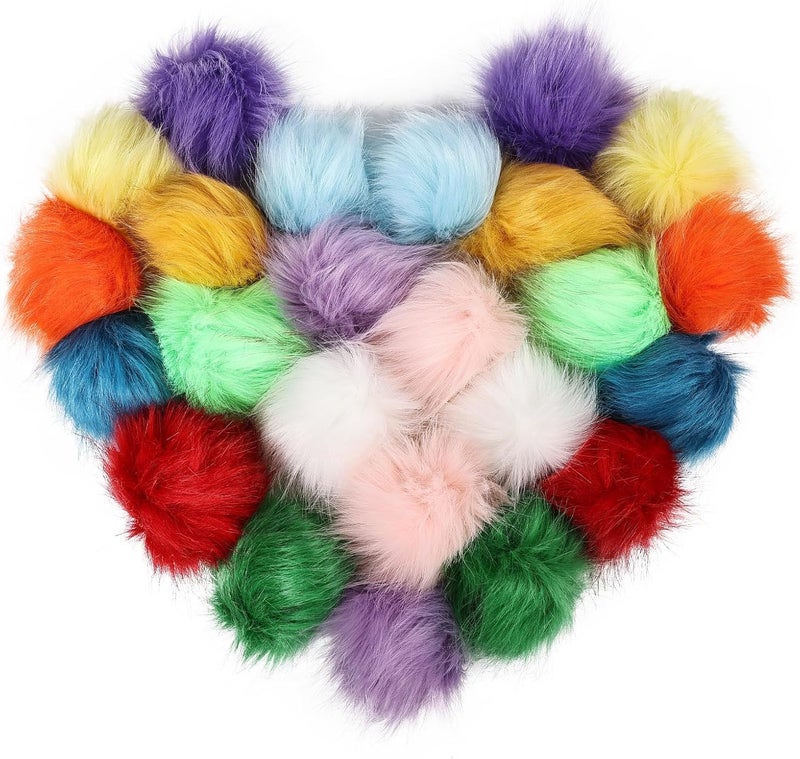 Daieeparty Daieparty 24 Pcs Bright Color Faux Fur Pom Pom Balls,Fluffy Pompom Balls with Elastic Loop Ball Detachable Knitting Accessories for Knitting Hats Beanies Shoes,Scarves,Glove - Image 1